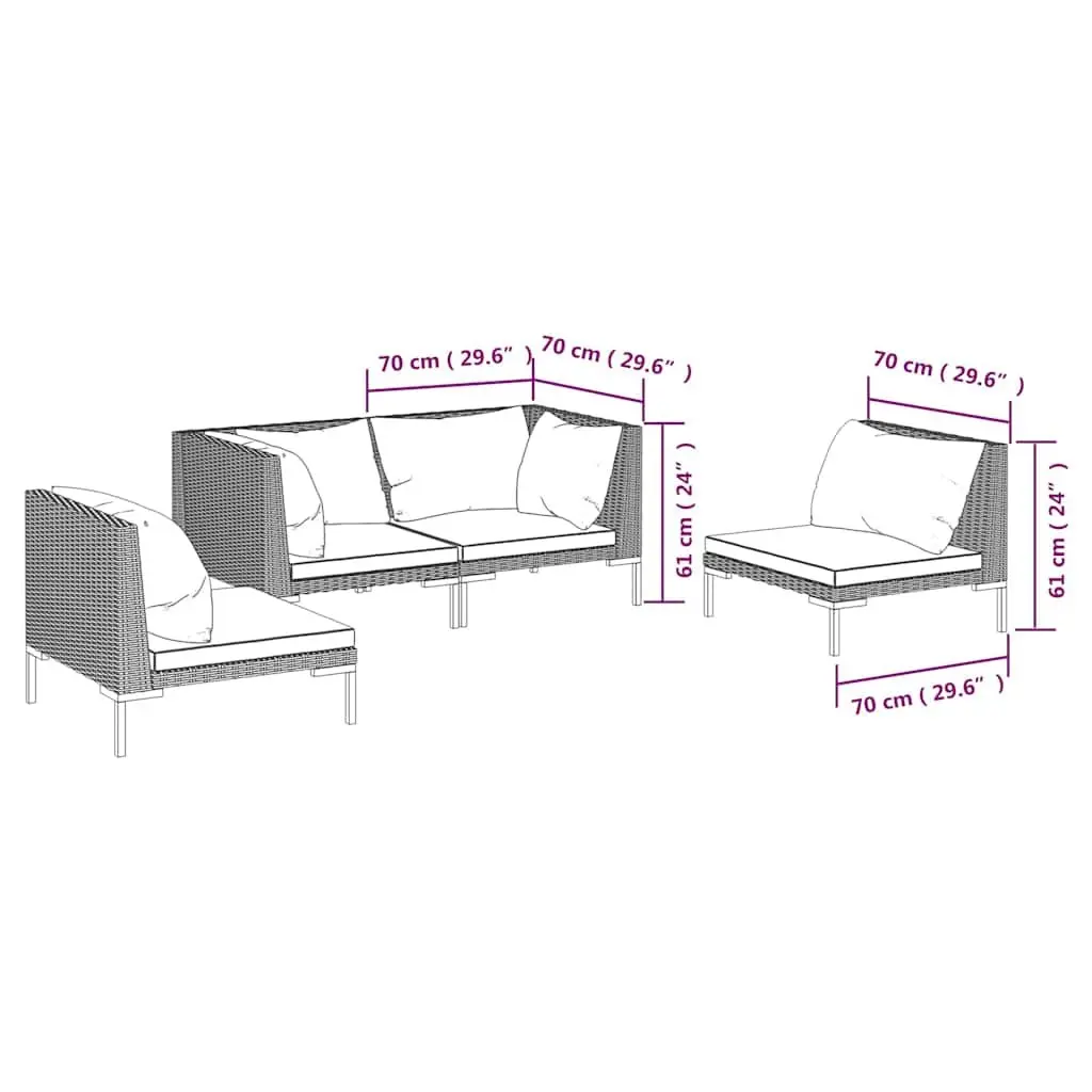 Garden Lounge Set 4 Piece Outdoor Patio Furniture Grey PE Rattan Sofa with