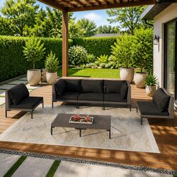 Garden Lounge Set 6 Piece Outdoor Patio Furniture Grey Rattan Sofa with Cushions