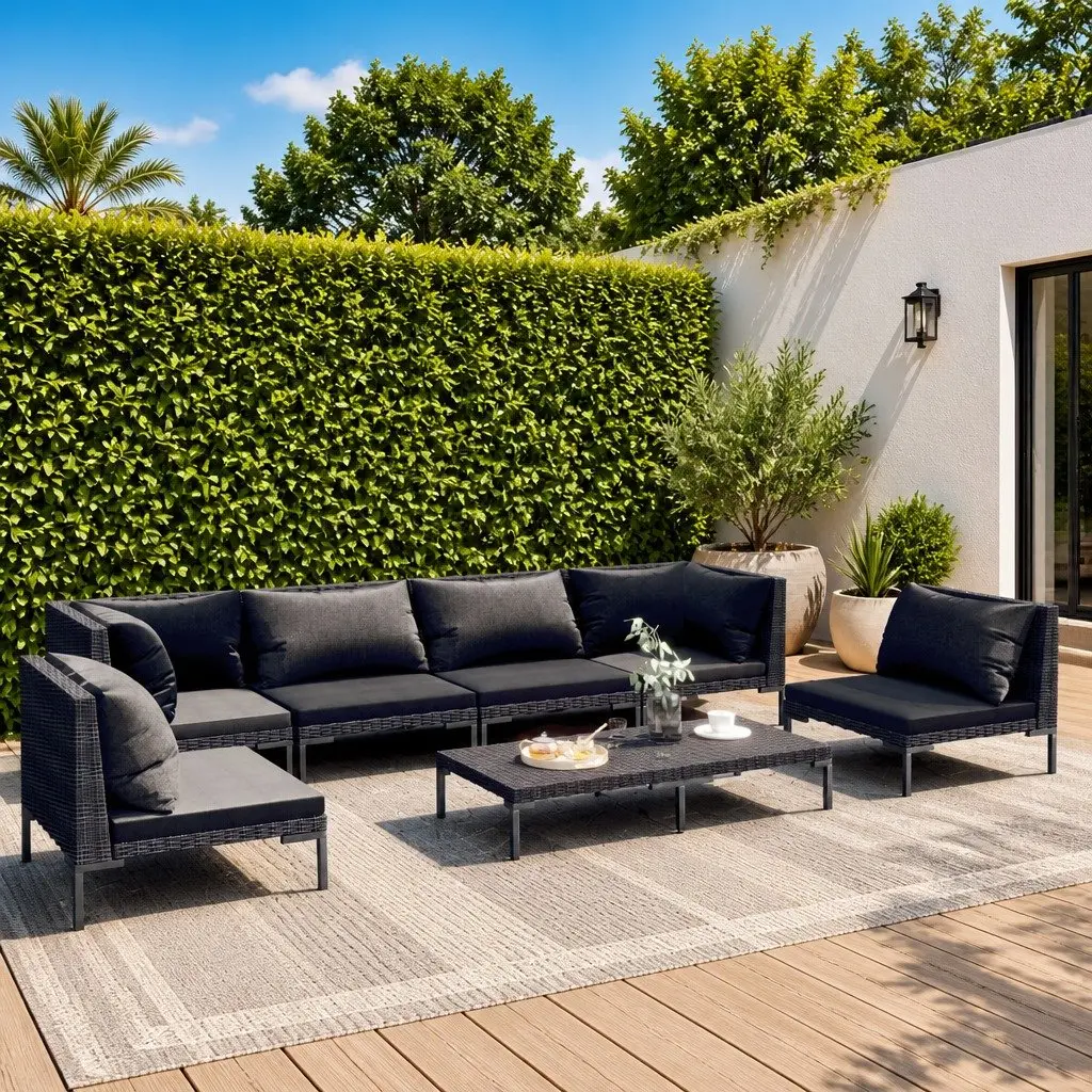 7 Piece Rattan Garden Lounge Set Outdoor Furniture Grey with Cushions Patio