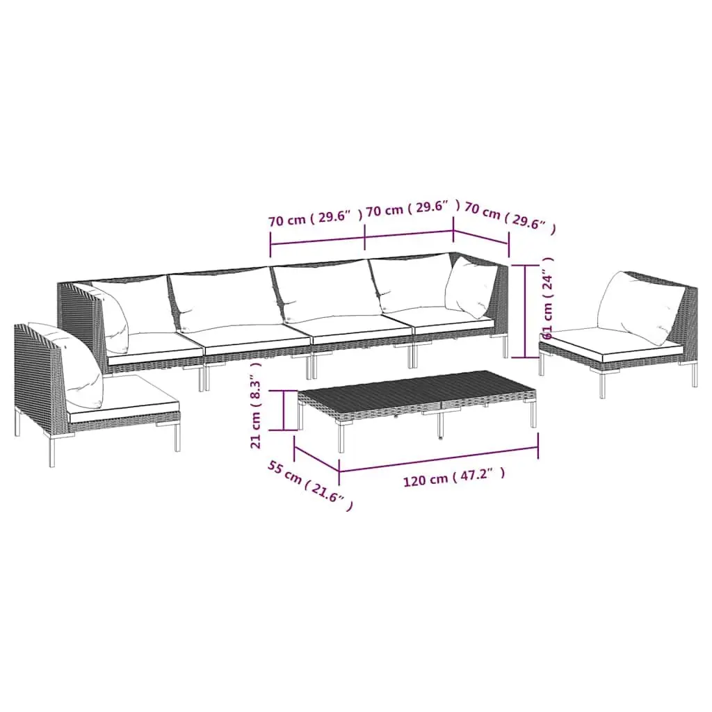 7 Piece Rattan Garden Lounge Set Outdoor Furniture Grey with Cushions Patio