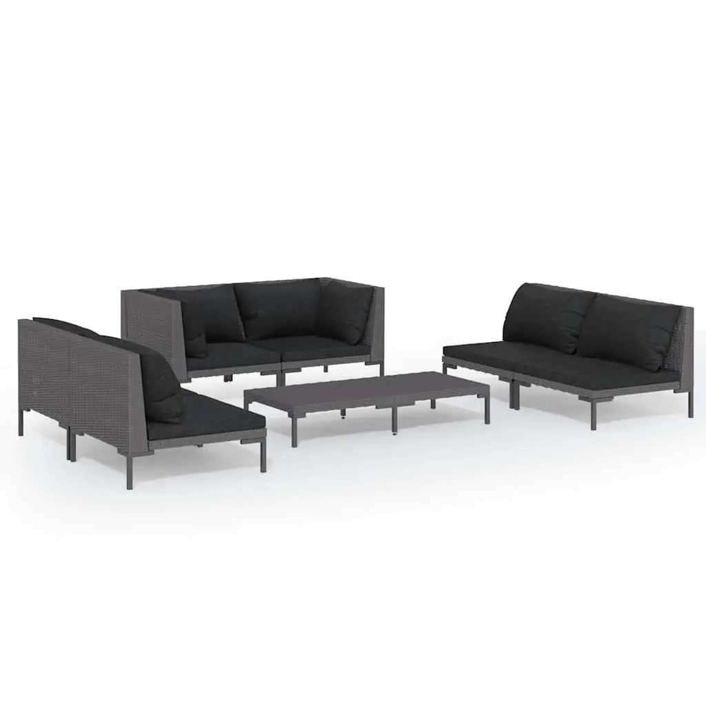 Outdoor Lounge Set Grey Rattan 7 Pieces with Cushions Powder-Coated Steel Frame Weather Resistant