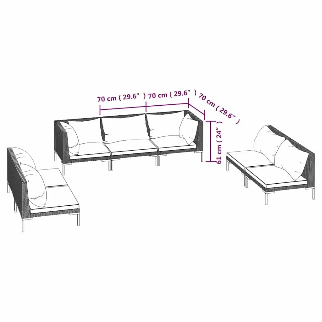 7 Piece Garden Lounge Set Outdoor Patio Furniture Powder-Coated Steel Frame Half-Round PE Rattan Grey