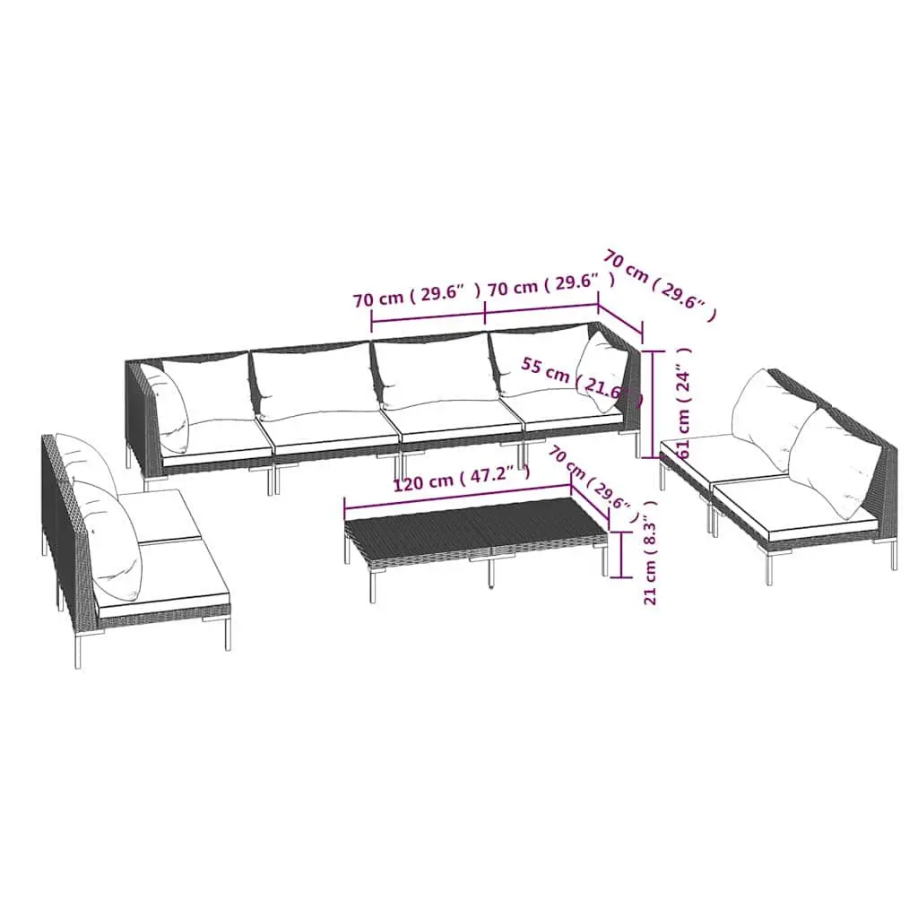 Garden Lounge Set Grey Poly Rattan 9 Piece Outdoor Furniture Patio Sofa