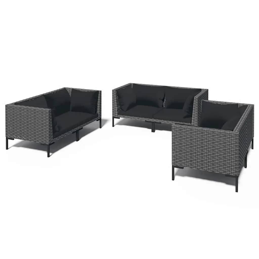 Garden Lounge Set 6 Piece Outdoor Furniture Grey PE Rattan Powder-Coated Steel Frame with Cushions