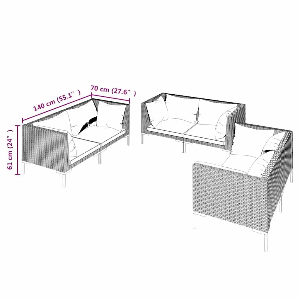 Garden Lounge Set 6 Piece Outdoor Furniture Grey PE Rattan Powder-Coated Steel Frame with Cushions