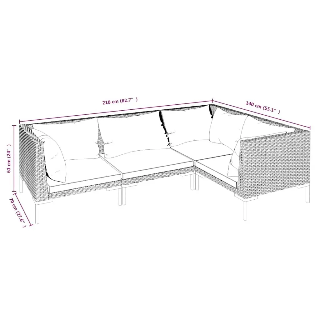 Garden Lounge Set PE Rattan 4 Piece Grey Outdoor Furniture