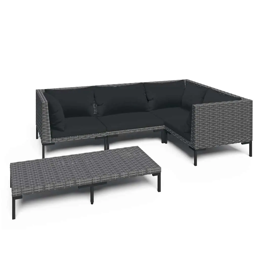 5 Piece Garden Lounge Set Powder-coated Steel Half-round PE Rattan Grey