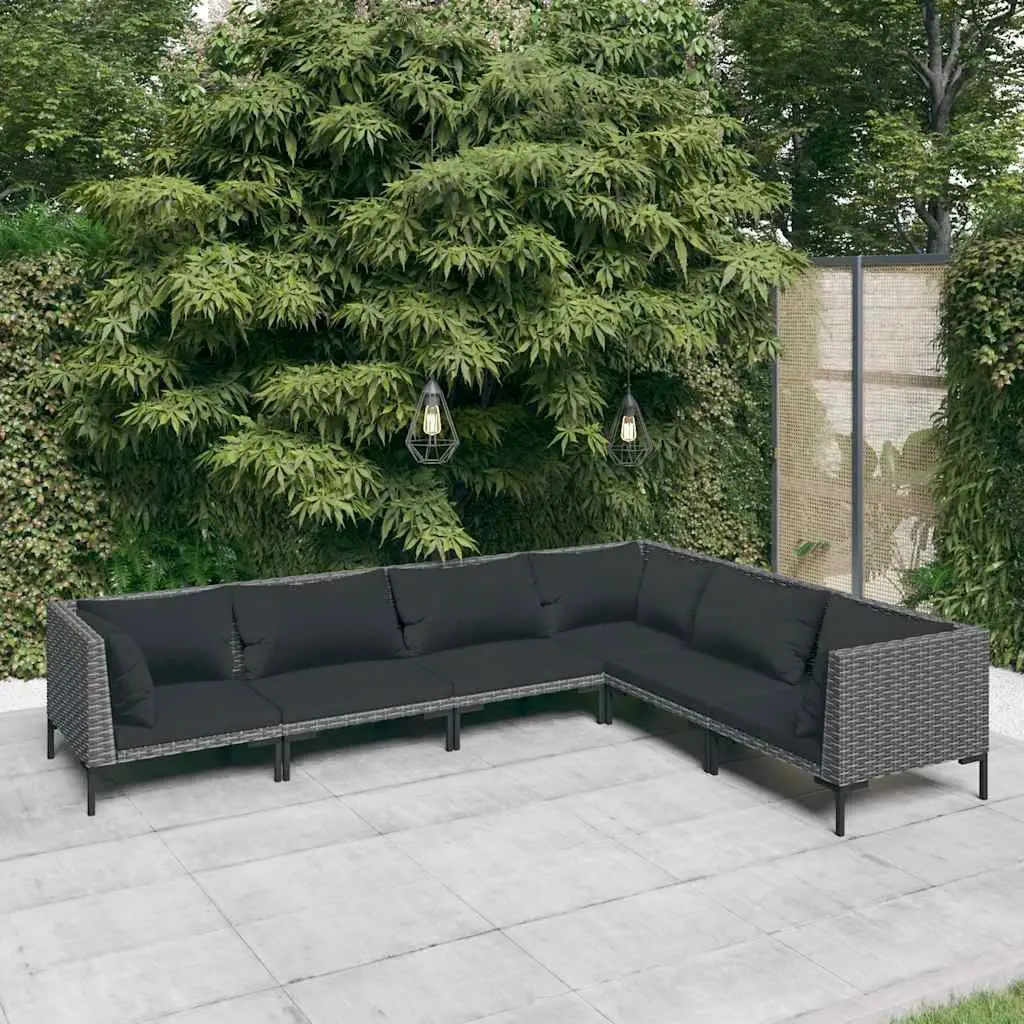 Garden Lounge Set 6 Piece Grey Rattan Sofa with Cushions Powder-coated Steel Frame