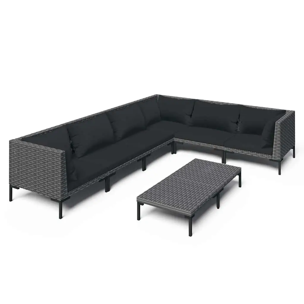 7 Piece Outdoor Lounge Set Grey Half-Round PE Rattan Patio Furniture with Cushions