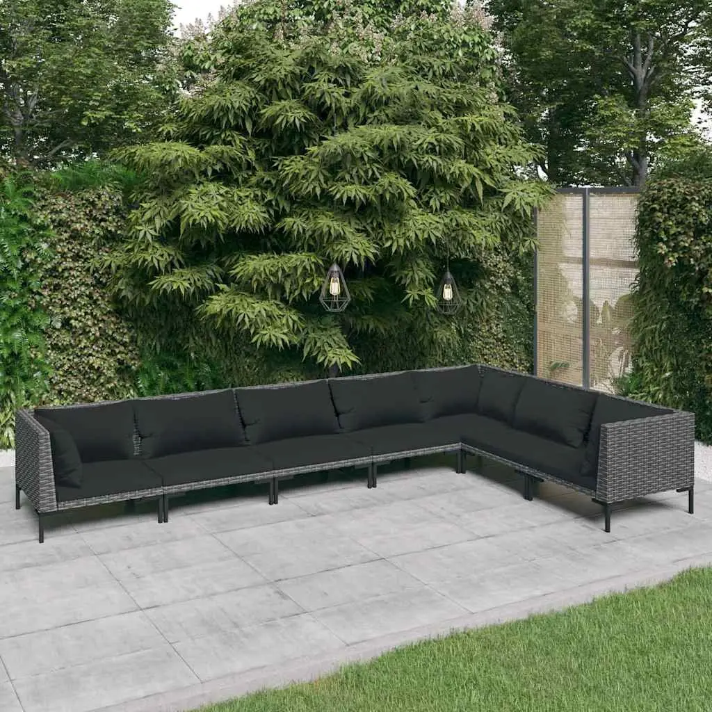 7 Piece Garden Lounge Set PE Rattan Cushions Grey
