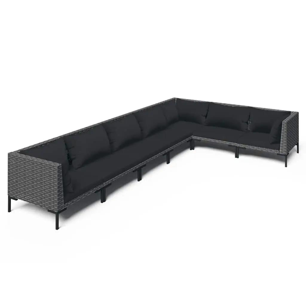 7 Piece Garden Lounge Set PE Rattan Cushions Grey