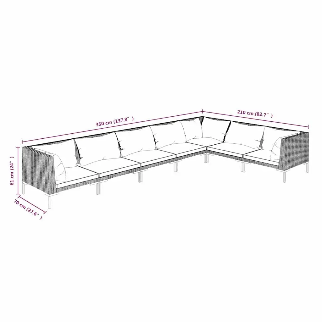 7 Piece Garden Lounge Set PE Rattan Cushions Grey
