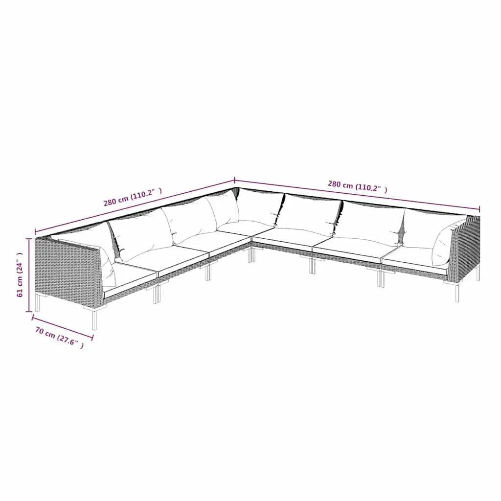 Garden Lounge Set 7 Piece Outdoor Furniture Grey Poly Rattan Patio Sofa with