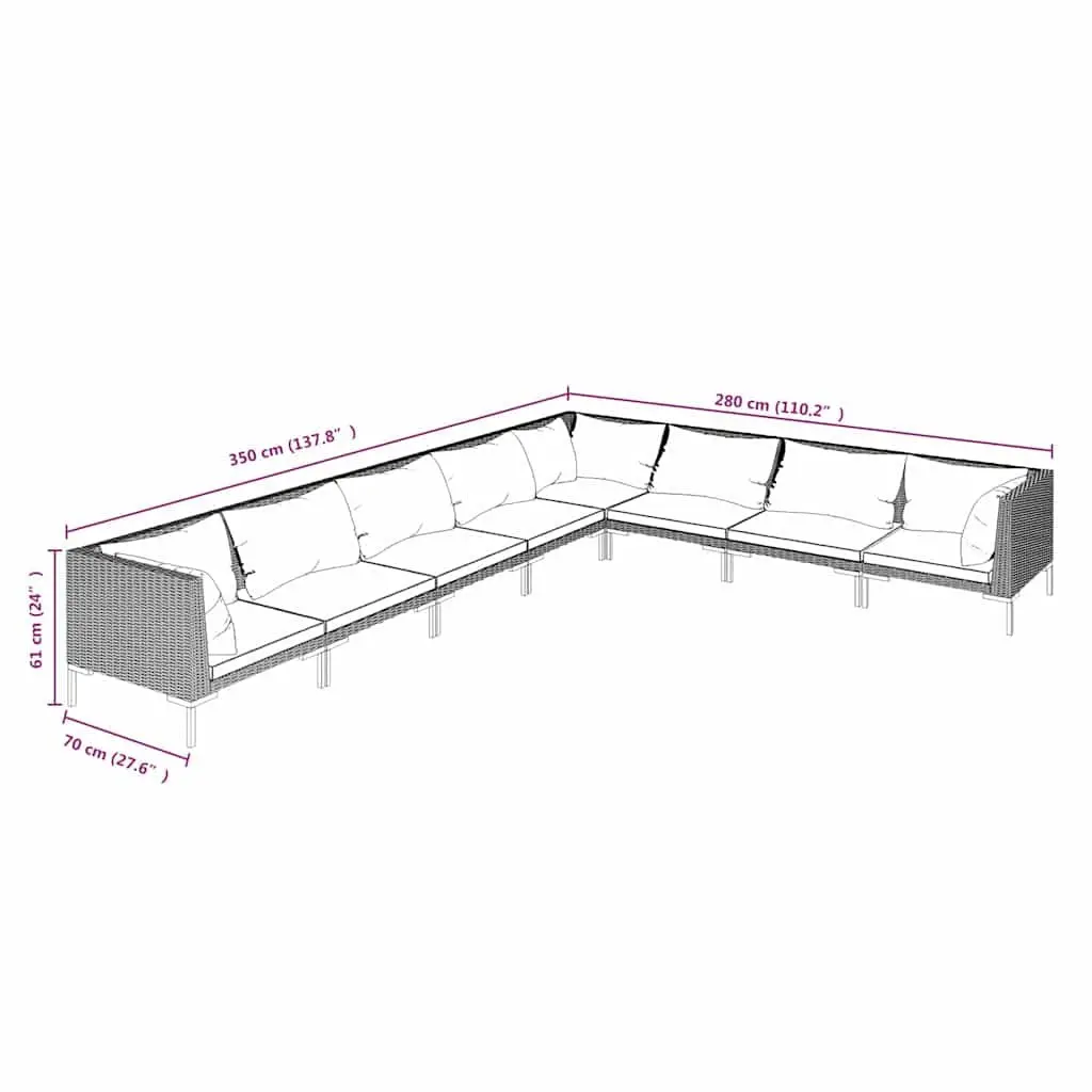 8 Piece Outdoor Rattan Garden Lounge Set with Cushions Weather-Resistant Grey Patio Furniture