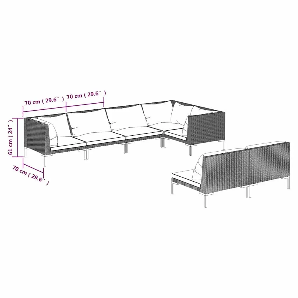 Garden Lounge Set 7 Piece Outdoor Patio Furniture Grey Rattan Sofa with Cushions