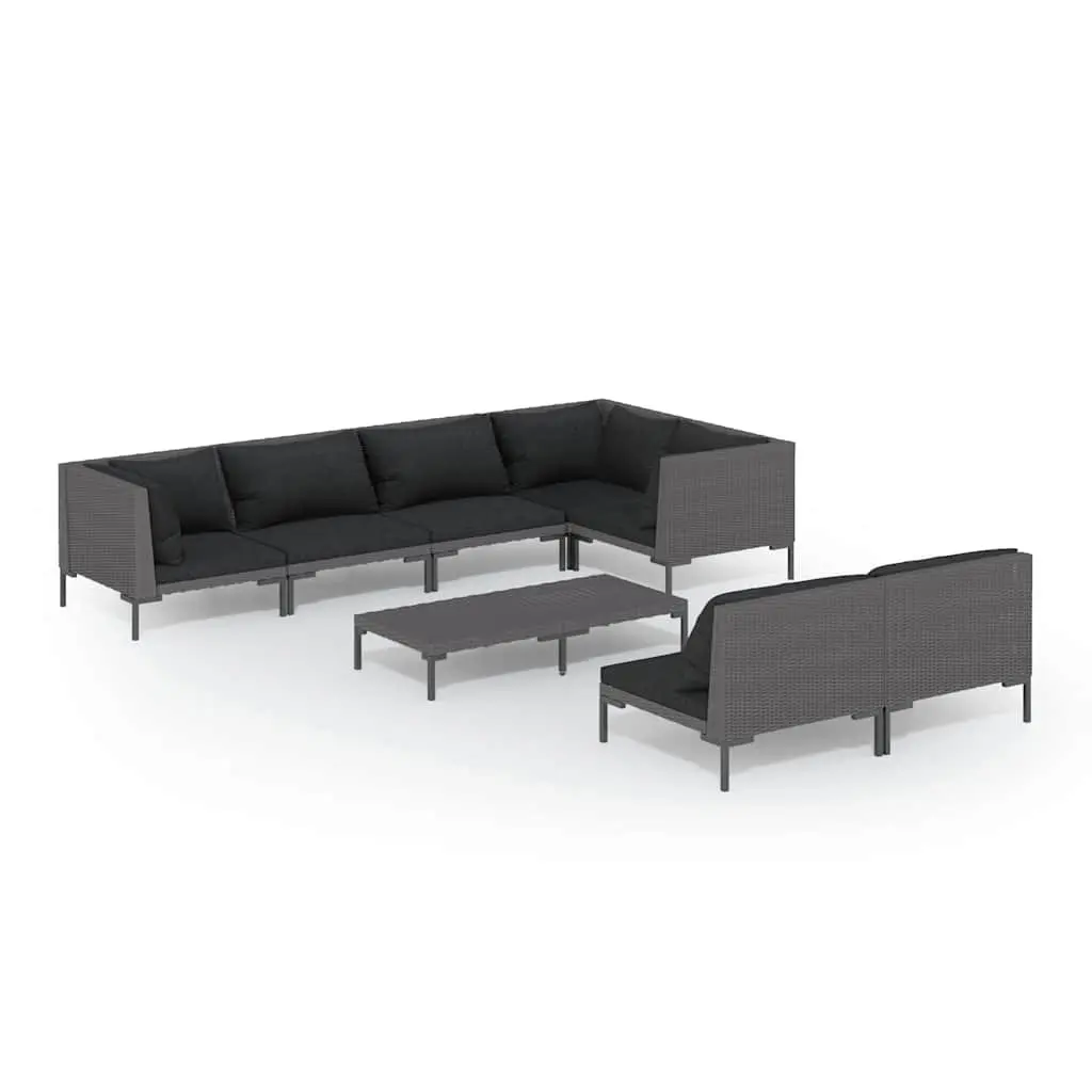8 Piece Outdoor Lounge Set Half-Round PE Rattan Garden Furniture Grey Cushions Powder-Coated Steel Frame