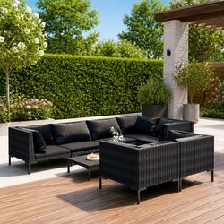 Garden Lounge Set 8 Piece Outdoor Patio Furniture Grey Rattan Sofa with Cushions
