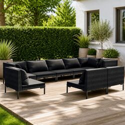 Garden Lounge Set 9 Piece Outdoor Furniture PE Rattan Patio Sofa Grey Cushions