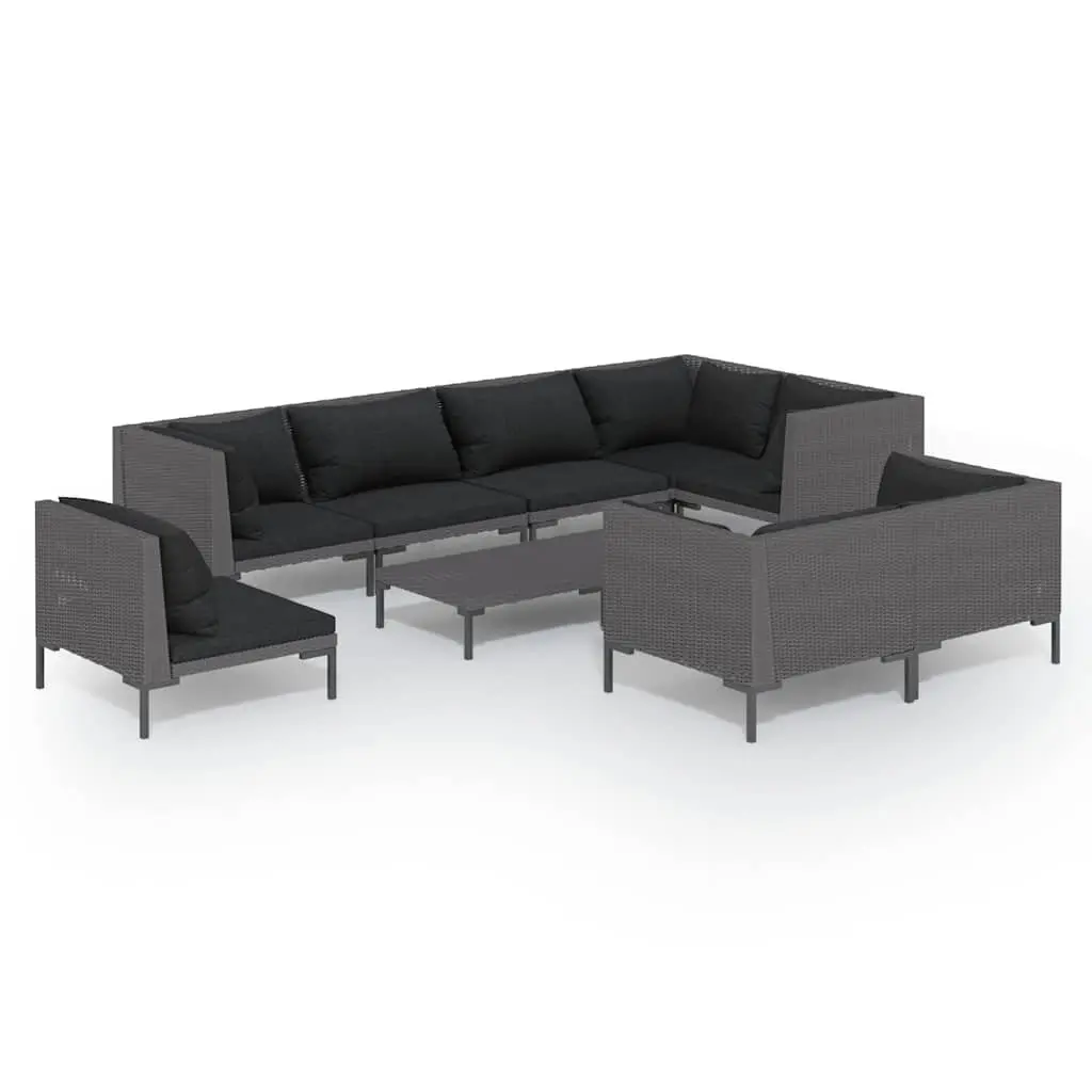 9 Piece Grey Patio Sofa Set Outdoor Lounge Furniture with Weather-Resistant PE Rattan and Cushions for Garden and Patio