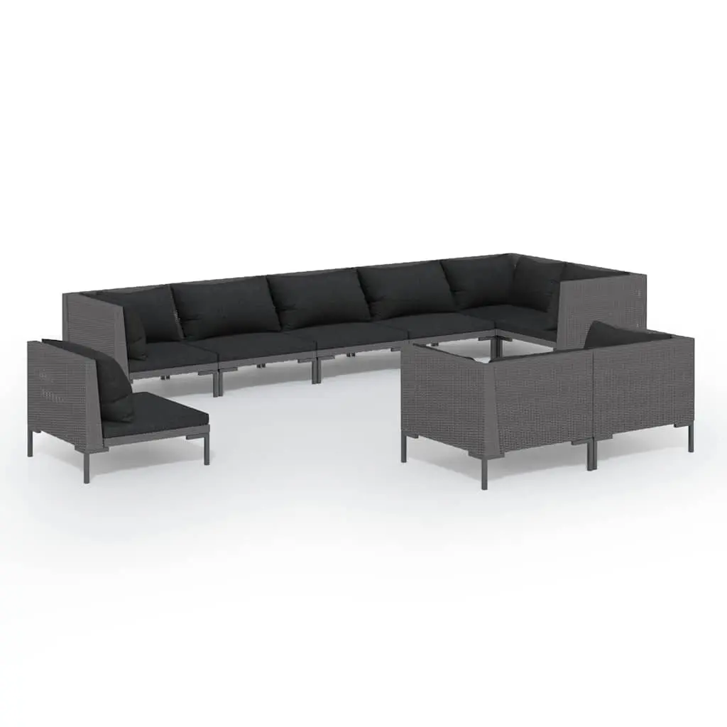 9 Piece Garden Lounge Set Round Rattan Outdoor Furniture Grey Cushions Patio