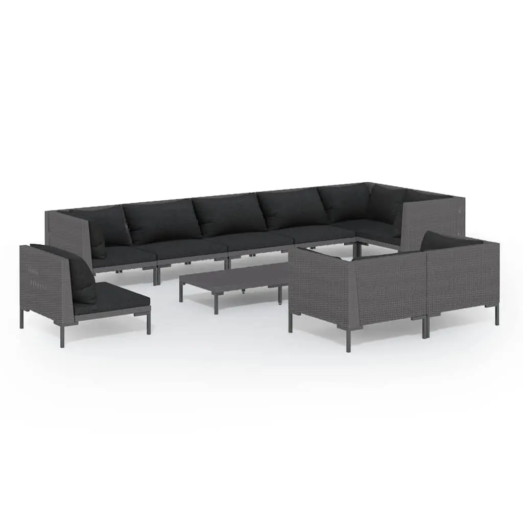 Garden Lounge Set Half-Round PE Rattan 10 Piece Outdoor Patio Furniture Grey
