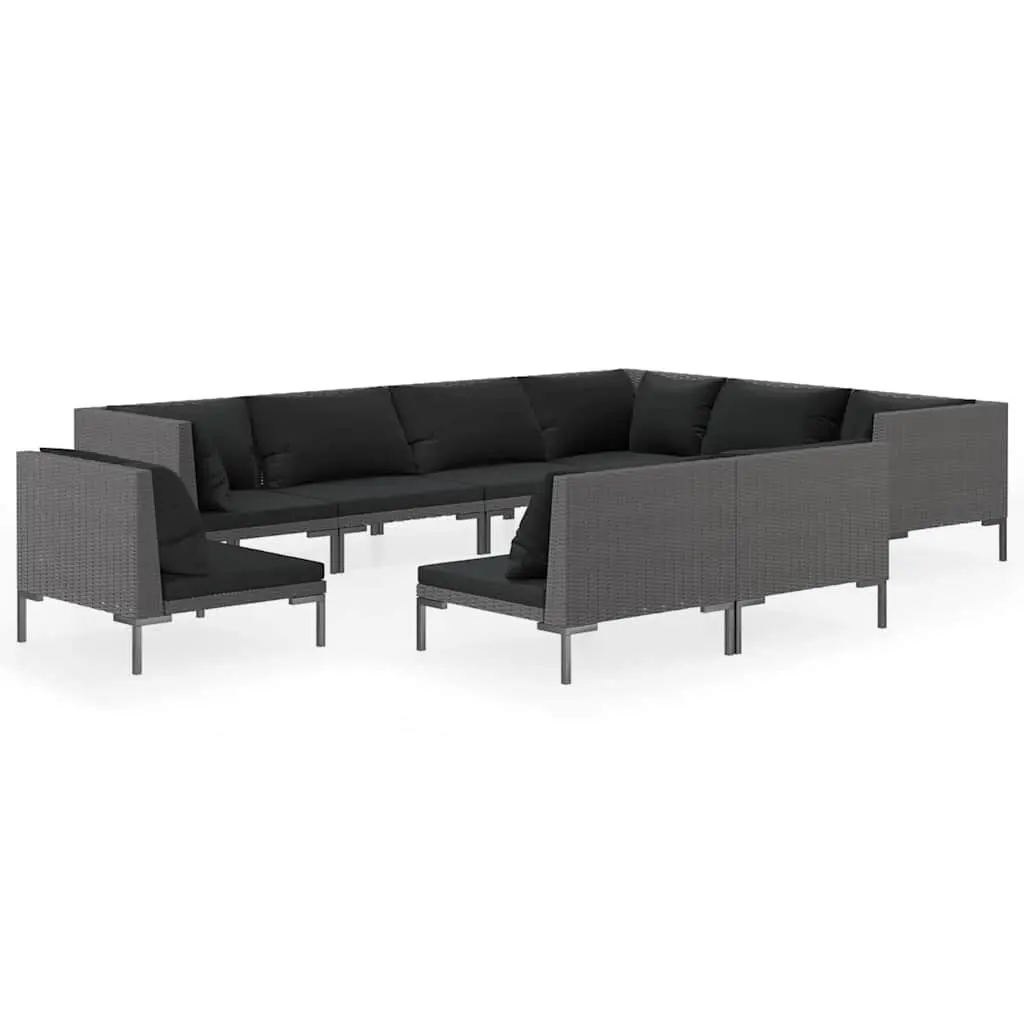 9 Piece Garden Lounge Set Outdoor Patio Furniture Grey Rattan Sofa with Cushions Powder-coated Steel Frame