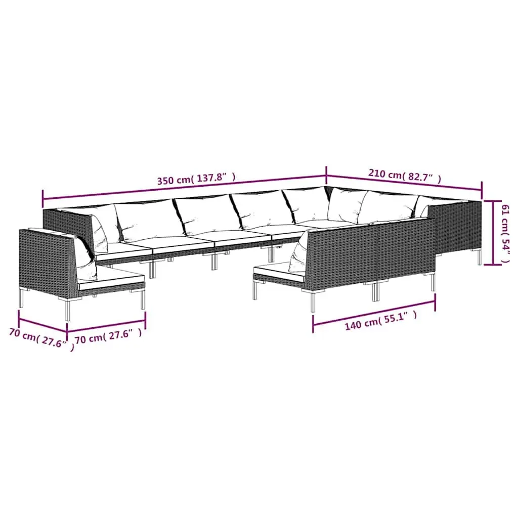 Garden Lounge Set 10 Piece Poly Rattan Outdoor Furniture with Cushions Grey