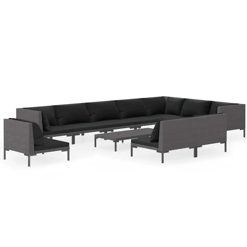 11 Piece Outdoor Lounge Set Grey PE Rattan Patio Furniture with Cushions and Powder Coated Steel Frame