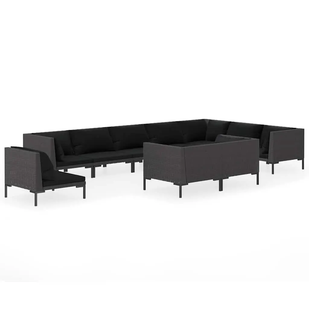 Garden Lounge Set 10 Piece Outdoor Furniture Grey Half-Round PE Rattan Patio Sofa