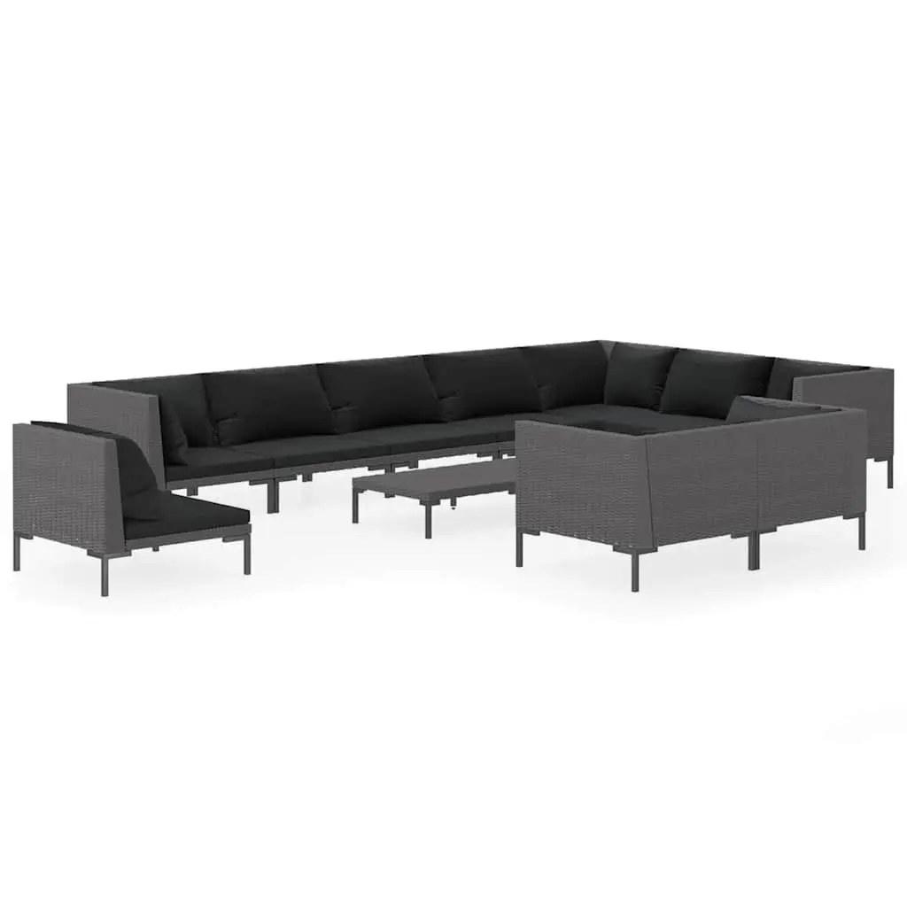 Garden Lounge Set 11 Piece Outdoor Furniture Powder-coated Steel Half-round PE Rattan Grey Cushions