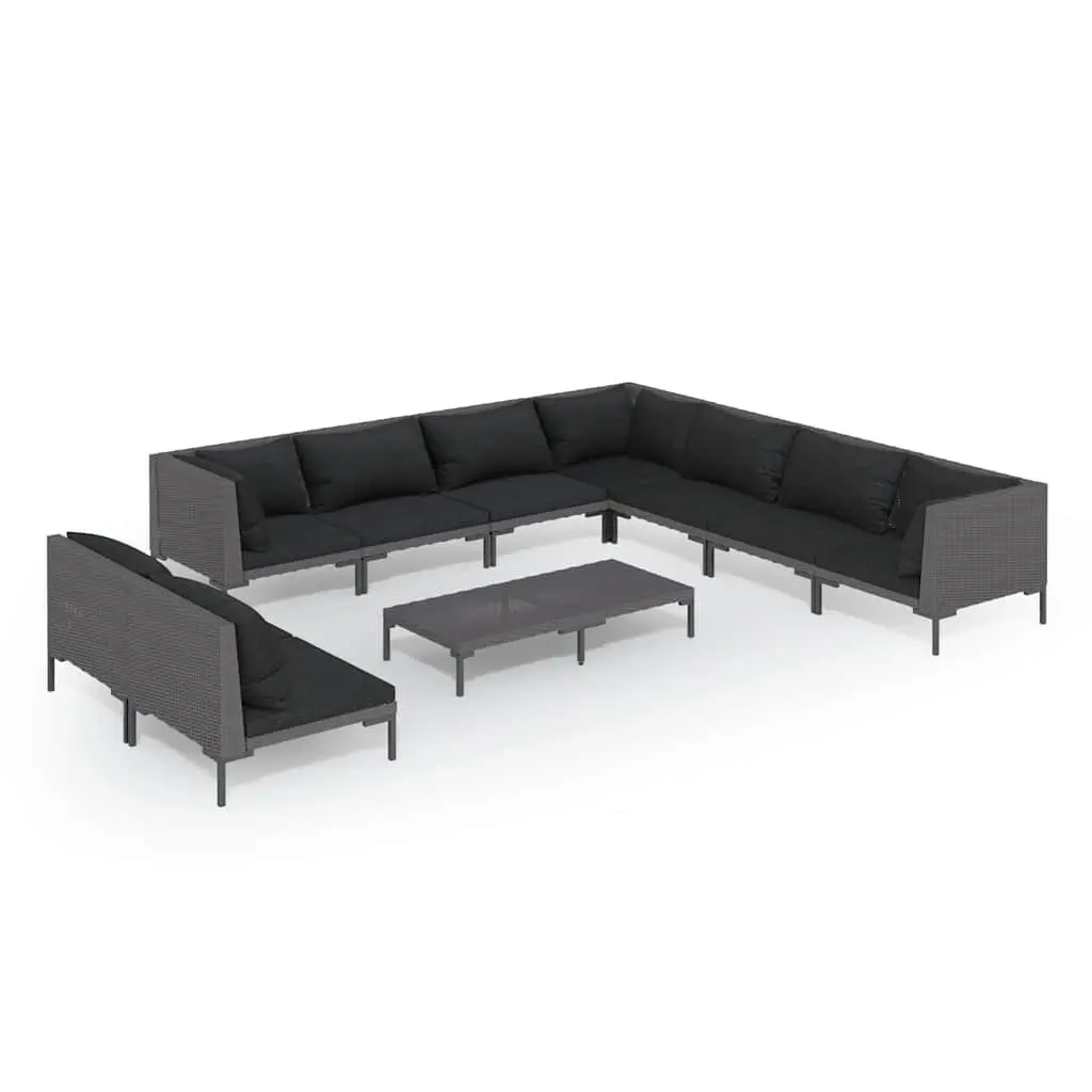 10 Piece Garden Lounge Set with Cushions Outdoor Patio Furniture Grey Poly