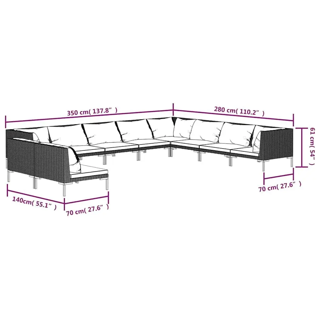 Garden Lounge Set 10 Piece Outdoor Furniture Poly Rattan Cushions Grey Patio