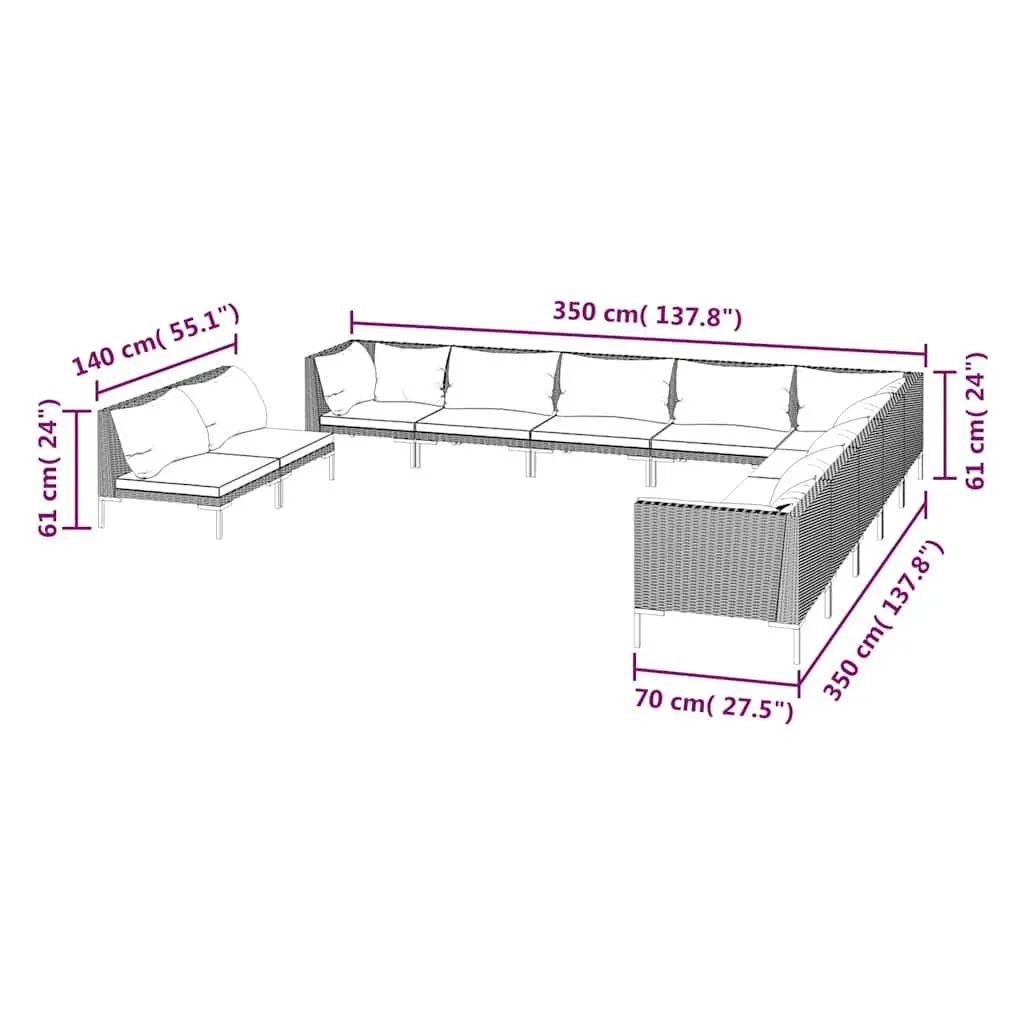 11 Piece Garden Lounge Set for Outdoor Use