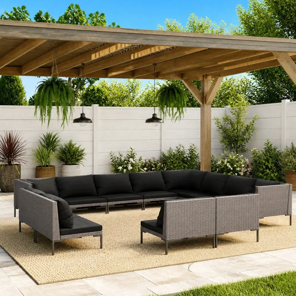 Garden Lounge Set PE Rattan 12 Piece Grey Outdoor Patio Furniture