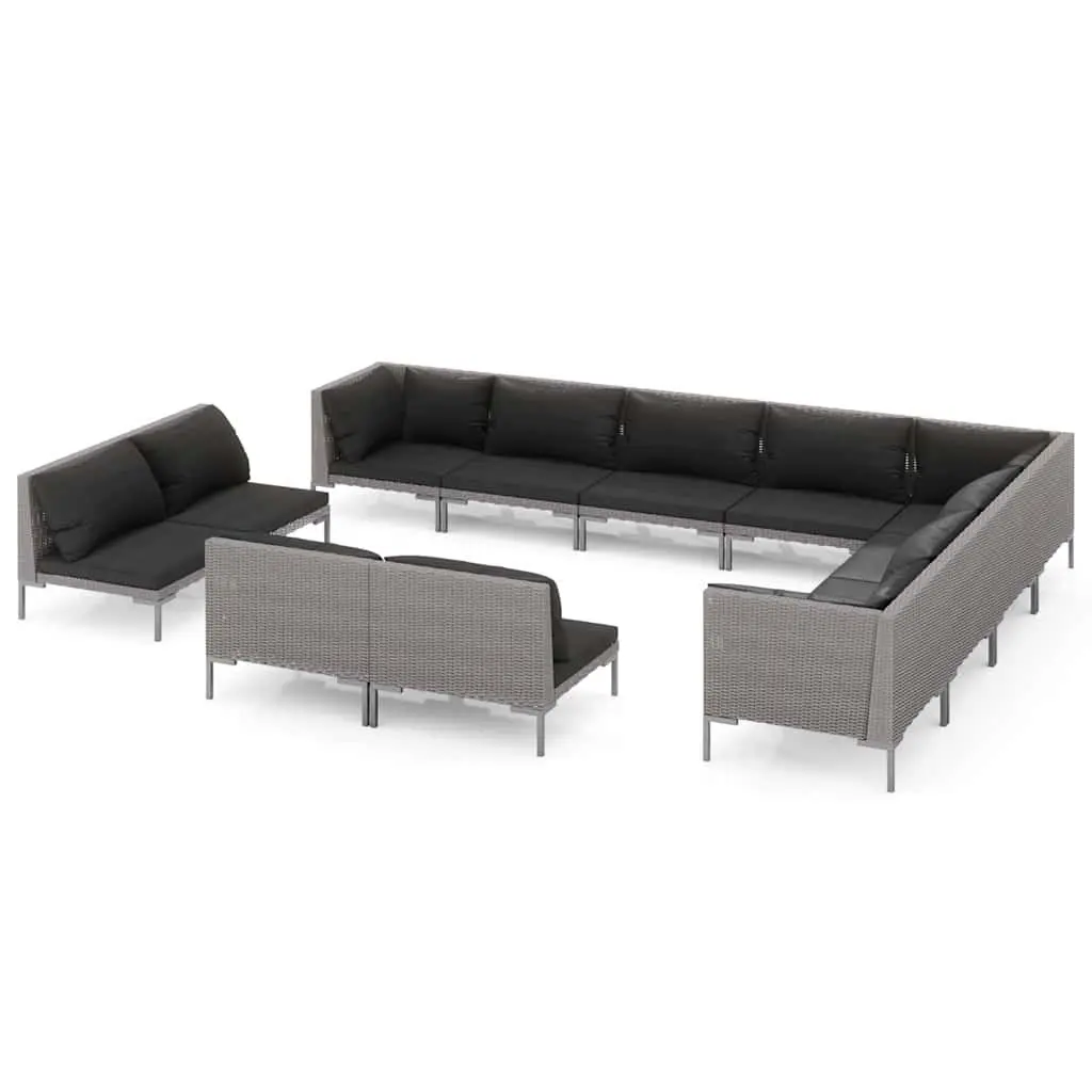 Garden Lounge Set PE Rattan 12 Piece Grey Outdoor Patio Furniture