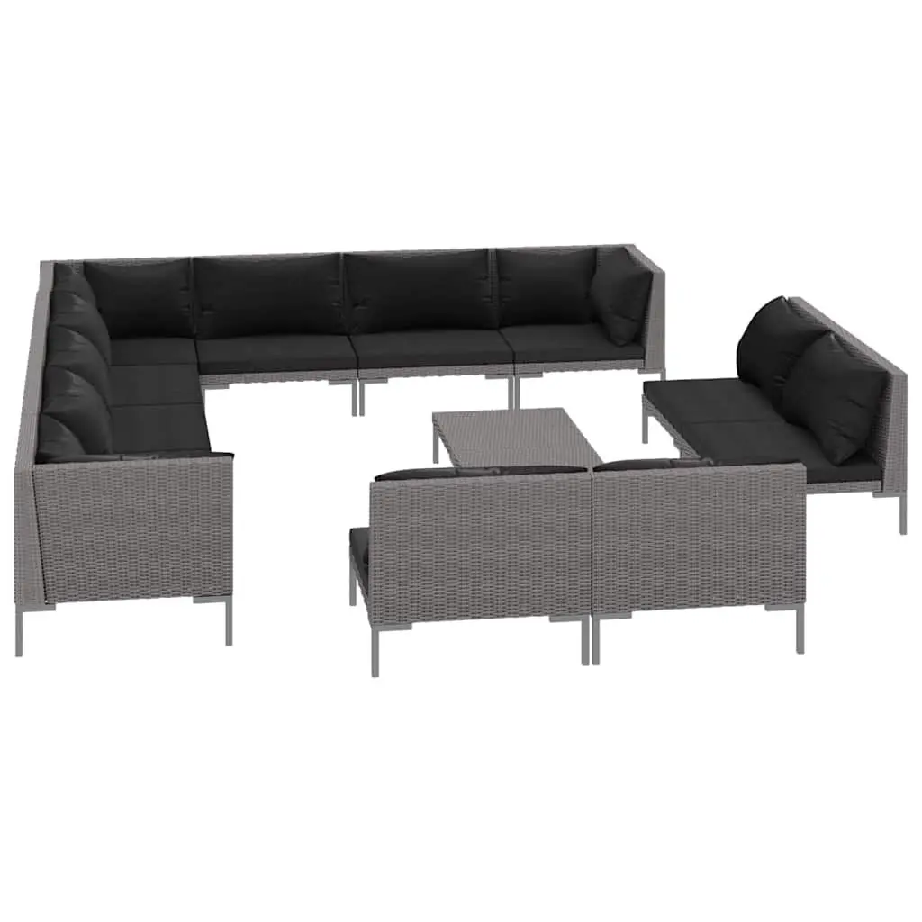 13 Piece Garden Lounge Set Outdoor Patio Furniture Grey PE Rattan with Cushions