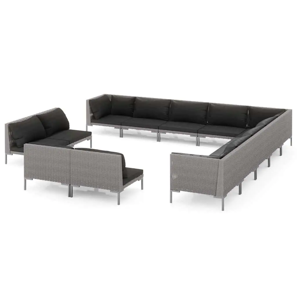 13 Piece Outdoor Lounge Set Grey Weather Resistant PE Rattan with Cushions Powder Coated Steel Frame