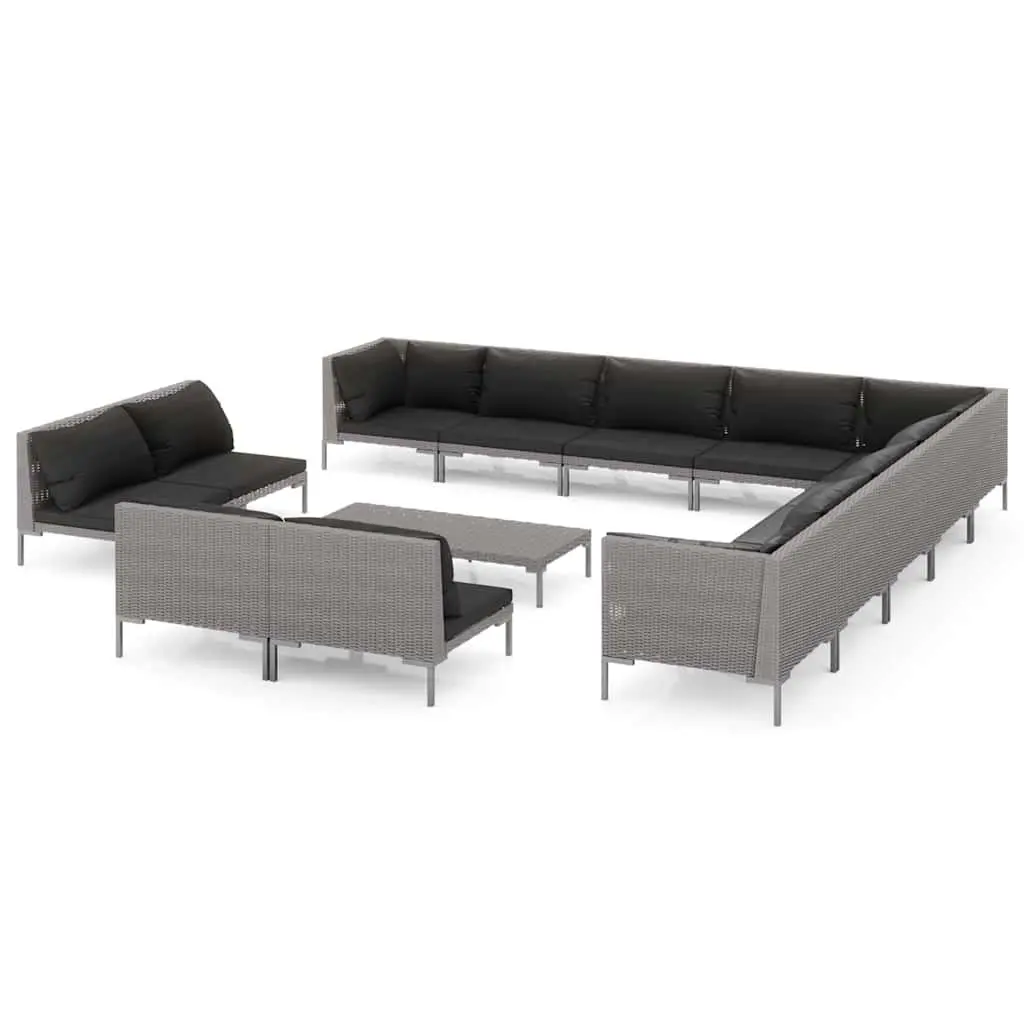 14 Piece Outdoor Garden Furniture Set Grey Rattan Sofa with Cushions and Pillows