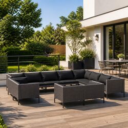 Garden Lounge Set 12 Piece Outdoor Furniture PE Rattan Grey Cushions Patio