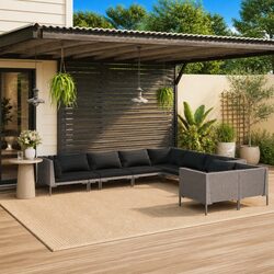 Garden Lounge Set 9 Piece Outdoor Furniture Poly Rattan Patio Sofa Grey