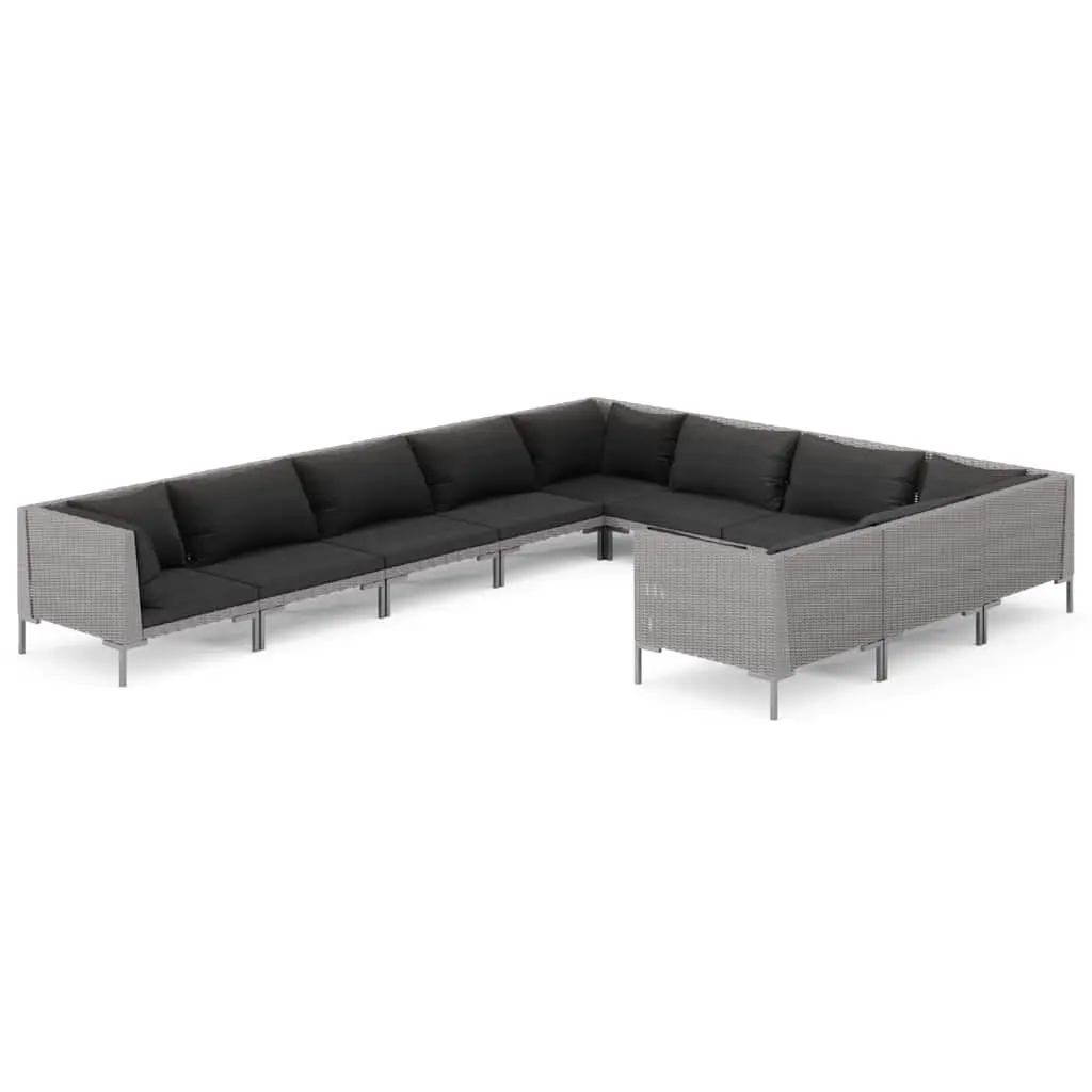 10 Piece Patio Sofa Set Grey Weather-Resistant Half-Round PE Rattan with Removable Cushions and Powder-Coated Steel Frame for Outdoor Garden