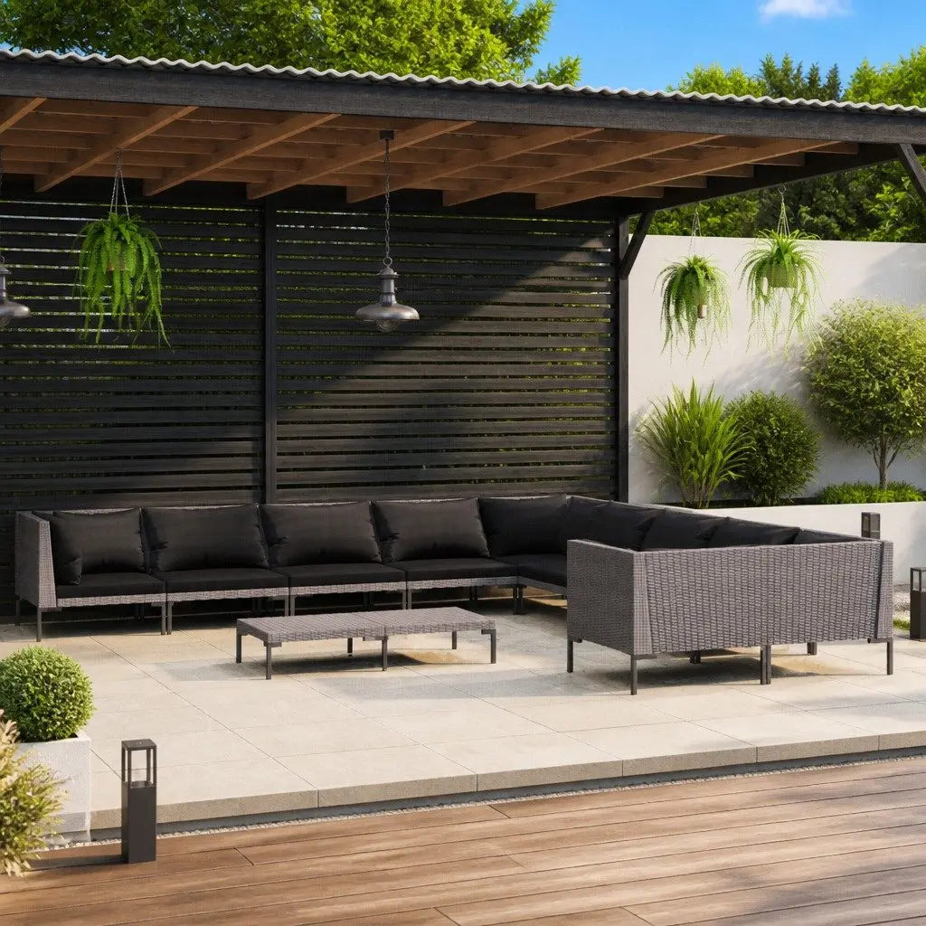 11 Piece Outdoor Garden Lounge Set with Cushions Poly Rattan Grey Patio Sofa