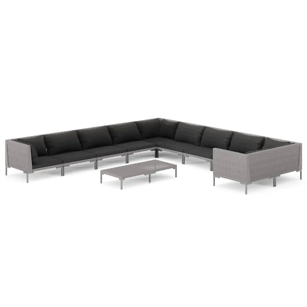 11 Piece Outdoor Garden Lounge Set with Cushions Poly Rattan Grey Patio Sofa