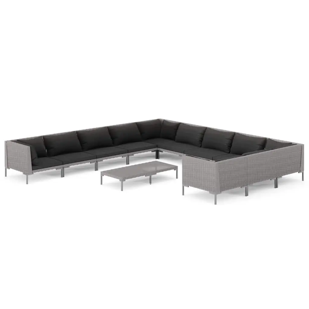 Garden Lounge Set 12 Piece Outdoor Patio Furniture Grey Poly Rattan