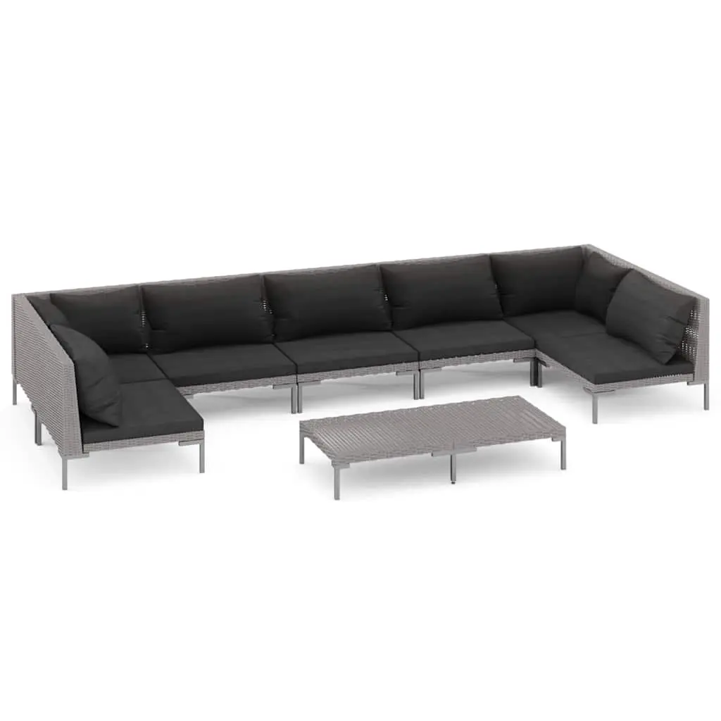 Outdoor Furniture Set 8 Piece Grey Half-Round PE Rattan Sofa with Removable Cushions Sturdy Steel Frame