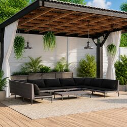 Garden Lounge Set 10 Piece Outdoor Furniture with Cushions Grey Poly Rattan