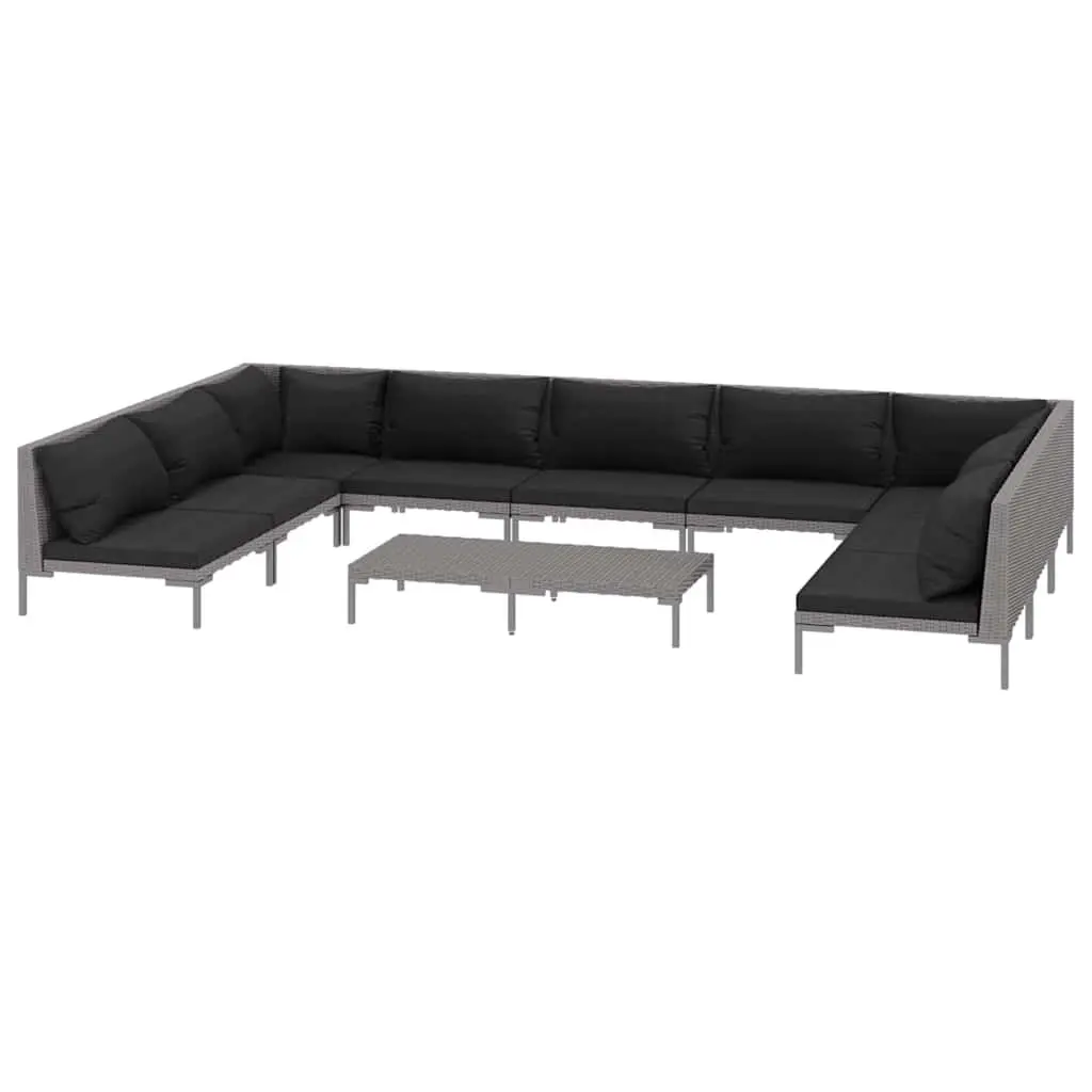 Garden Lounge Set 10 Piece Outdoor Furniture Powder-coated Steel Half-round PE Rattan Grey