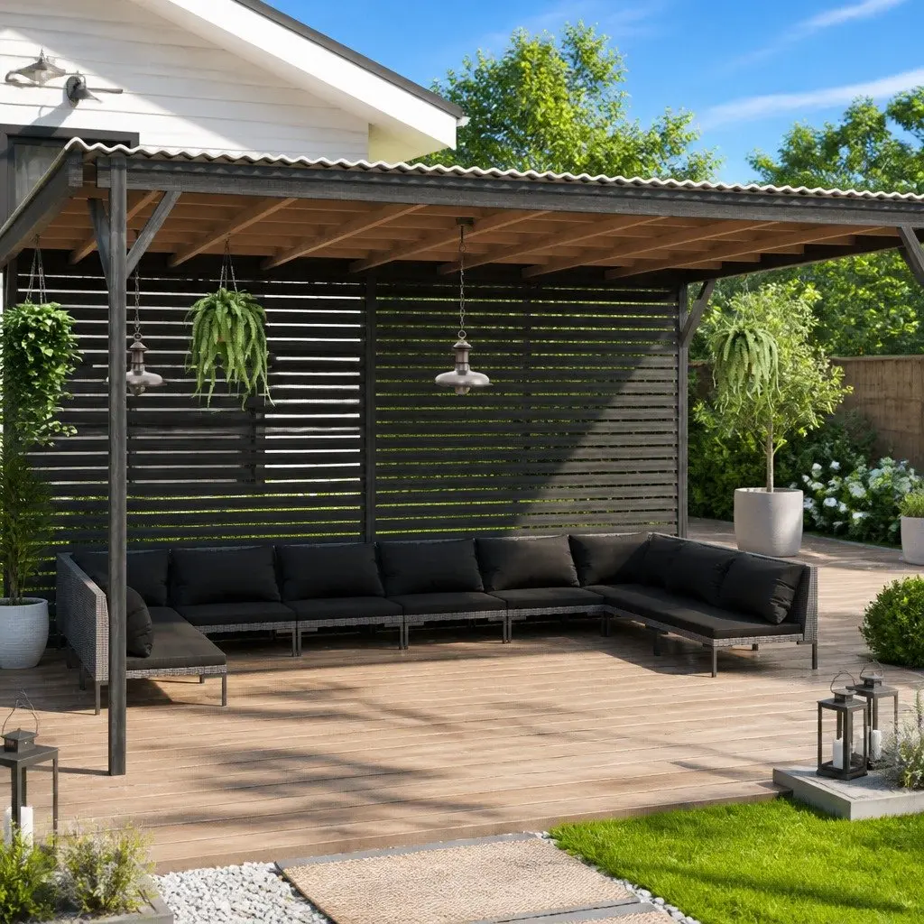 Garden Lounge Set 10 Piece Outdoor Furniture Poly Rattan Cushions Grey Patio