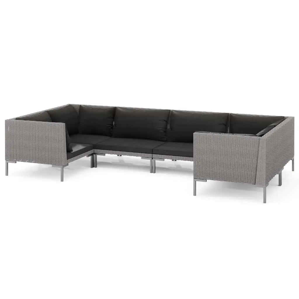 Garden Lounge Set 6 Piece Outdoor Furniture Grey PE Rattan Patio Sofa