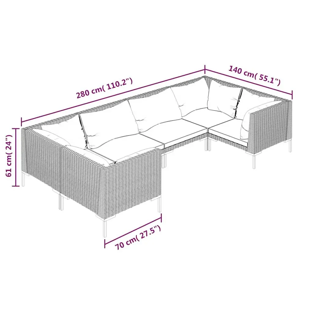 Garden Lounge Set 6 Piece Outdoor Furniture Grey PE Rattan Patio Sofa